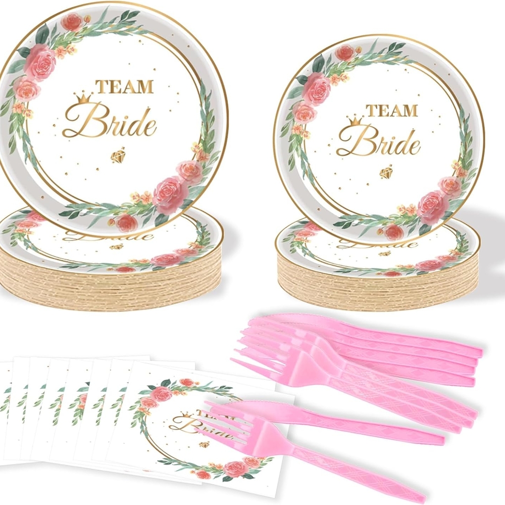Team Bride Floral Party Supplies Disposable Tableware Set